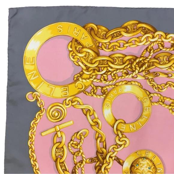 CELINE Chain Pattern Multicolor 100% Silk Scarf - Picture 3 of 8